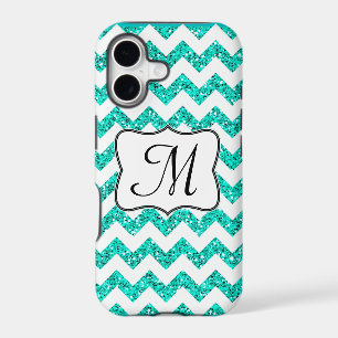 Modern Teal Glitter Chevron Monogram IPHONE 5 Case