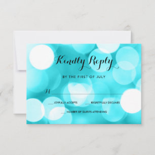 Modern Teal Glitter Lights Bat Mitzvah RSVP Card