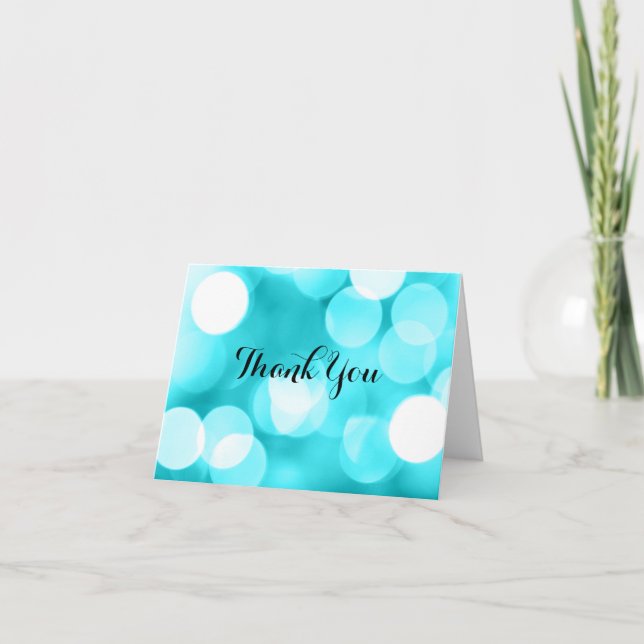 Modern Teal Glitter Lights Thank You Card (Front)