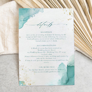 Modern Teal Gold Abstract Beach Wedding Details Enclosure Card