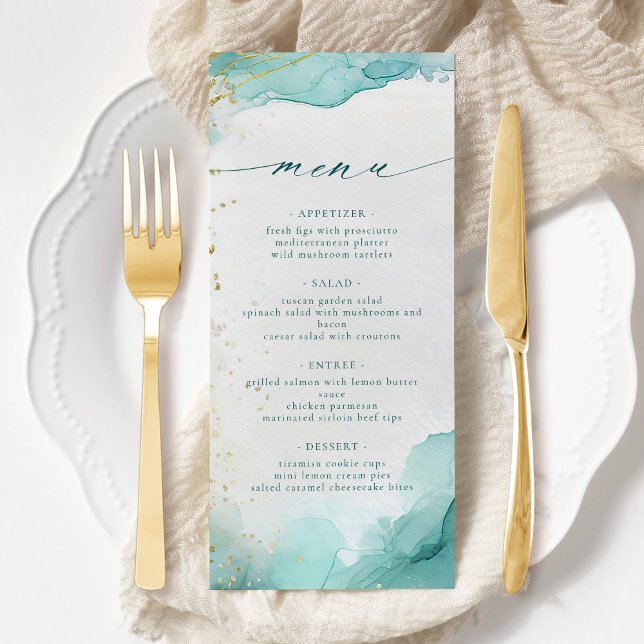 Modern Teal Gold Abstract Beach Wedding Menu (Creator Uploaded)