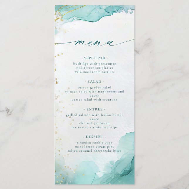 Modern Teal Gold Abstract Beach Wedding Menu