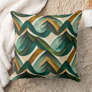 Modern Teal Gold Abstract Geometric Pattern Cushion