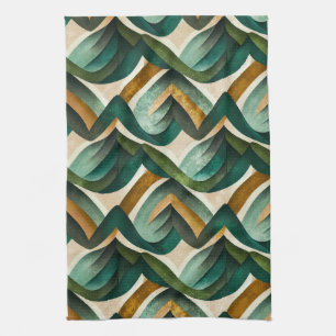 Modern Teal Gold Abstract Geometric Pattern Tea Towel