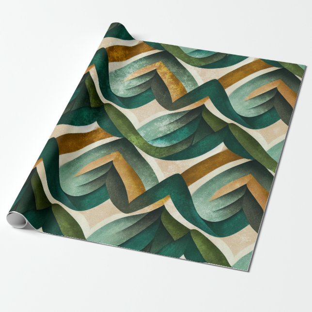 Modern Teal Gold Abstract Geometric Pattern Wrapping Paper (Unrolled)