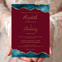 Modern Teal Gold Agate Burgundy Wedding
