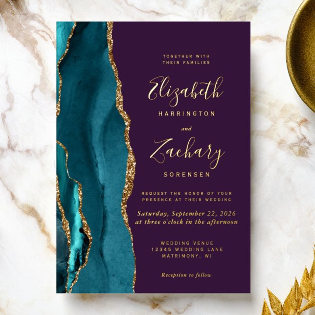 Modern Teal Gold Agate Purple Wedding (Creator Uploaded)