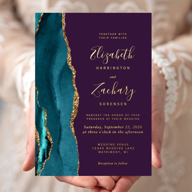 Modern Teal Gold Agate Purple Wedding (Creator Uploaded)