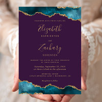 Modern Teal Gold Agate Purple Wedding