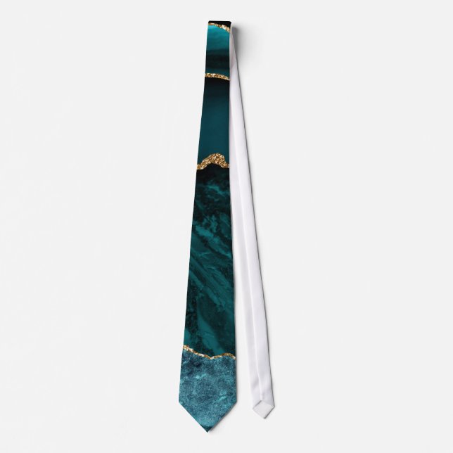Modern Teal & Gold Agate Stone Abstract Design Tie (Front)