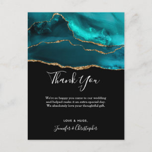 Modern Teal & Gold Agate Stone Abstract Thank You Postcard