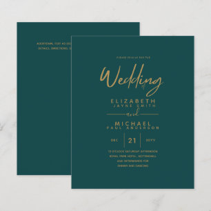 Modern Teal Gold Budget Wedding Invites
