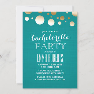 Modern Teal & Gold Dots Linen Bachelorette Party Invitation
