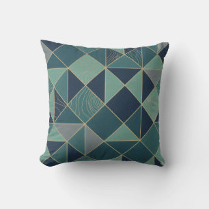 Modern Teal & Gold Geometric Mosaic Pattern Throw Cushion