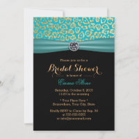 Modern Teal & Gold Leopard Print Bridal Shower