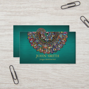 Modern Teal & Gold Mandala Yoga Instructor Busines Business Card