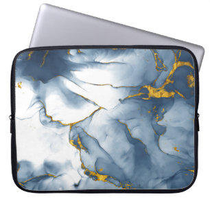 Modern Teal-Gold Marble Background Laptop Sleeve