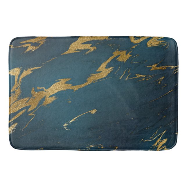 Modern Teal Gold Marble Bath Mat (Front)