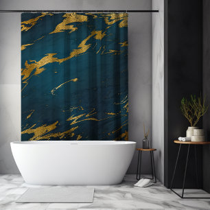Modern Teal Gold Marble Shower Curtain