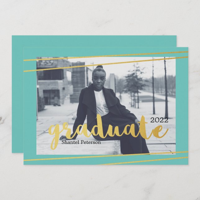 Modern Teal, Gold, & White Graduate Invitations (Front/Back)