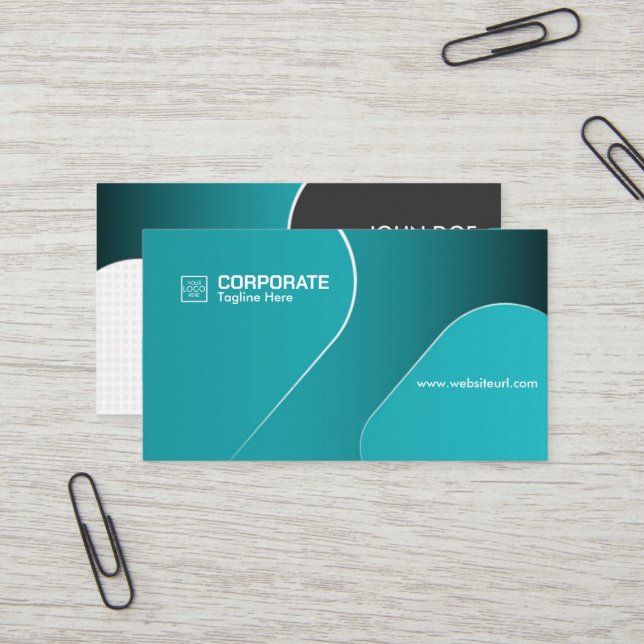 Modern Teal Gradient Corporate Template Business Card (Front/Back In Situ)