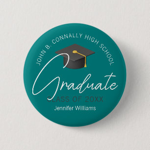 Modern Teal Graduate Custom 2025 Graduation 6 Cm Round Badge