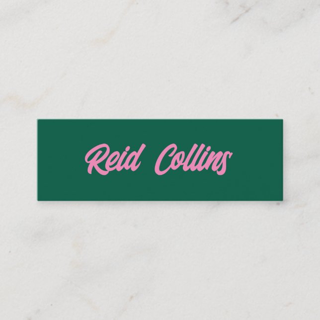  Modern Teal Green and Pink Bold Script Mini Business Card (Front)