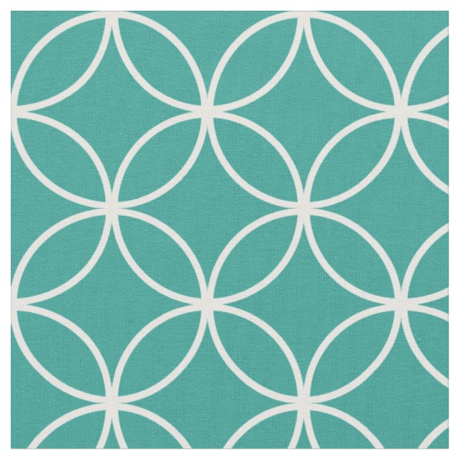 Modern Teal Green and White Circle Diamond Pattern Fabric (Close Up)