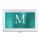 Modern Teal Green Brushed Metal Monogram Script