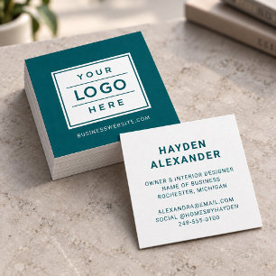 Modern Teal Green Custom Business Logo Square Business Card