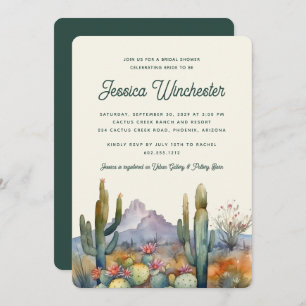 Modern Teal Green Desert Cactus Bridal Shower Invitation