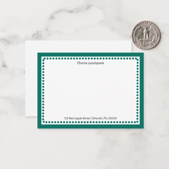 Modern Teal Green Dotted Frame Custom Name, Addres Card (Front/Back In Situ)