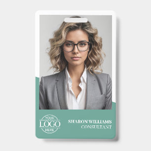 Modern Teal Green Employee Photo Company Logo ID Badge