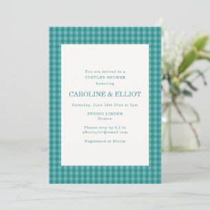 Modern Teal Green Gingham Plaid Couples Shower Invitation