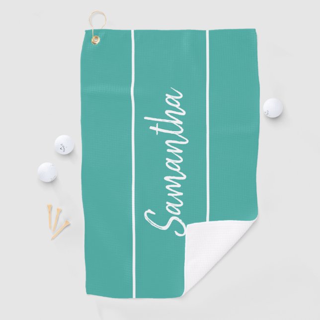 Modern Teal Green Hand Lettering Script Monogram Golf Towel (InSitu)