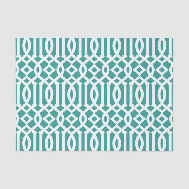 Modern Teal Green Moroccan Trellis Pattern Tissue Paper (Front)