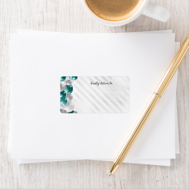 Modern Teal Green Silver Balloon Glitter Birthday  Label (Insitu)