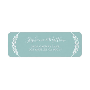 Modern Teal Green White Leaves Elegant Wedding Return Address Label
