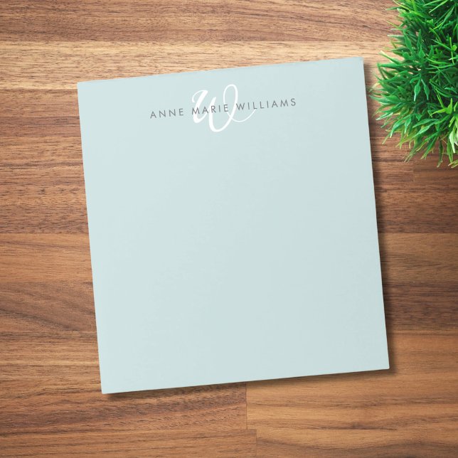 Modern Teal Green White Script Monogram Notepad (Creator Uploaded)
