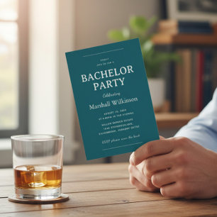 Modern Teal Groom's Party with Scan to rsvp Invitation