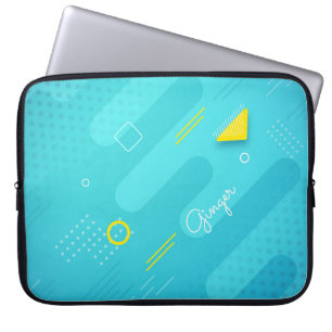 Modern Teal Halftone Texture with Custom Name Laptop Sleeve