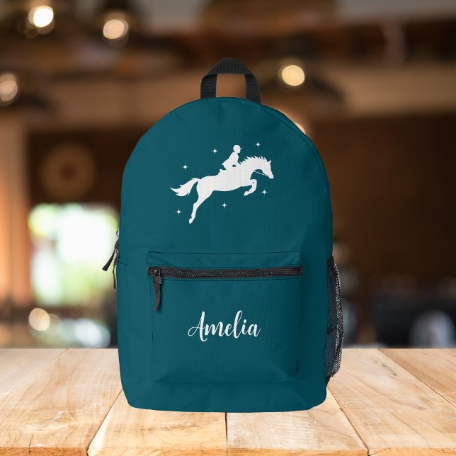 Modern Teal Horseriding Equestrian Printed Backpack (Creator Uploaded)