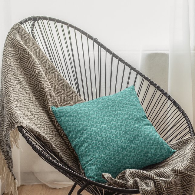 Modern Teal Japanese Wave Geometric Pattern Cushion (Creator Uploaded)