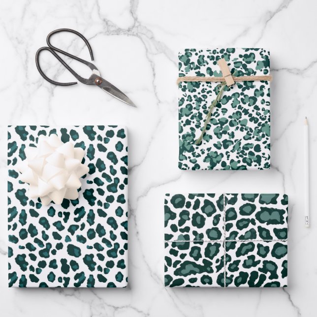 Modern Teal Leopard Print Patterned Wrapping Paper Sheet (Front)