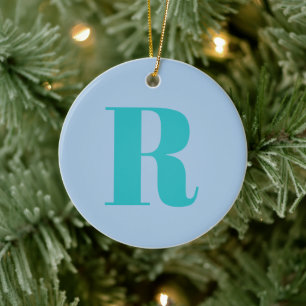 Modern Teal Letter   Monogram Initial Trendy Blue Ceramic Ornament