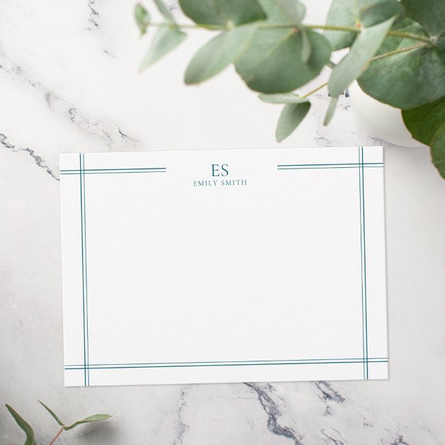Modern Teal Line Border Monogram Card (Creator Uploaded)