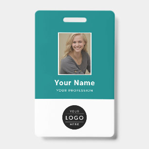 Modern Teal Medical Nurse Photo ID Custom Logo Badge