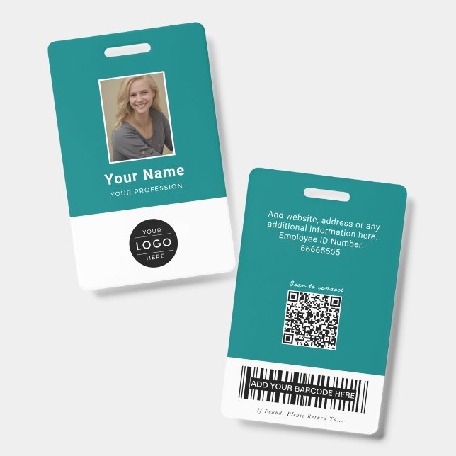Modern Teal Medical QR Code Nurse ID Barcode Badge (Front & Back)