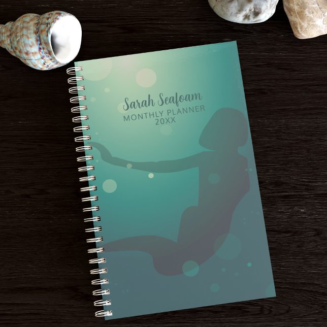 Modern Teal Mermaid Monthly Planner (Just add your name to this cute mermaid planner. Perfect for swim meets!)