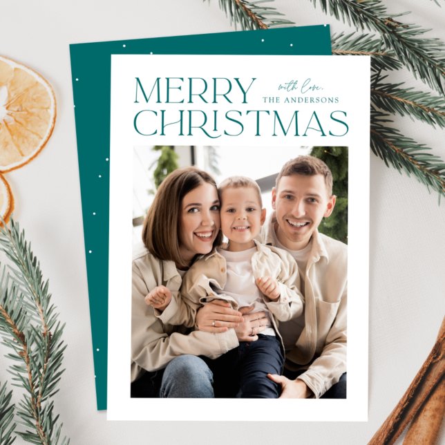 Modern Teal Merry Christmas Photo Holiday Card (Creator Uploaded)